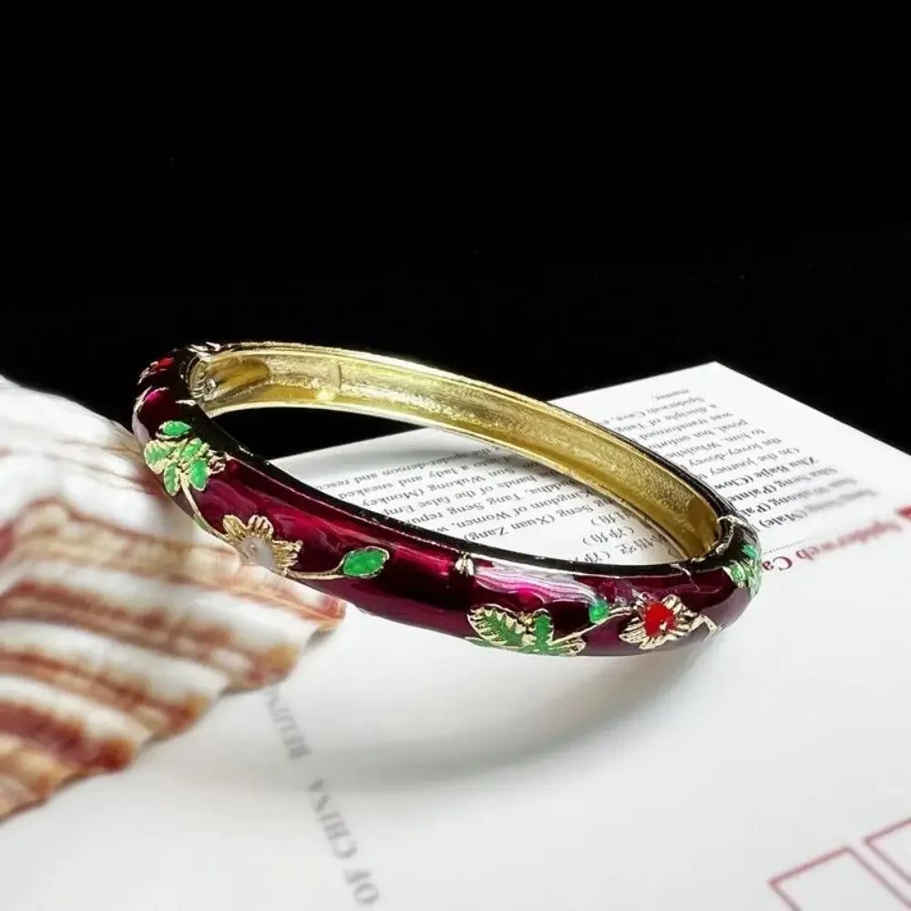 Bracelet Jonc Émaillé « RAVELLO » – Rouge Bordeaux &amp; Éclats d'Or