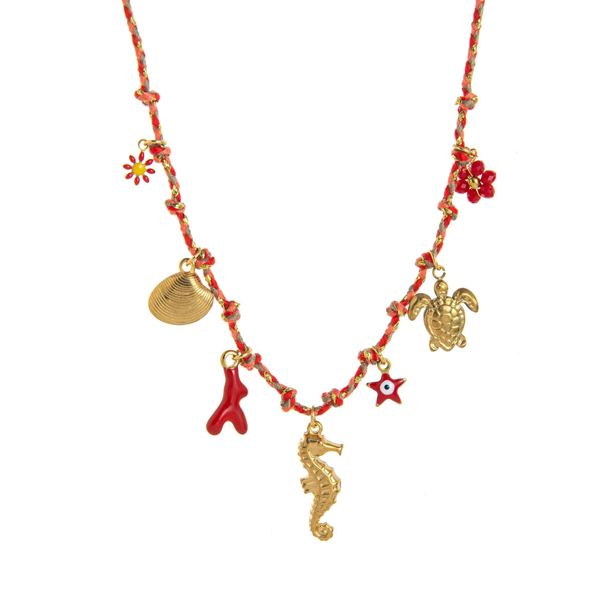 Collier Cordon Tressé Grigri « IBIZA » – Breloques Marine &amp; Or Fin