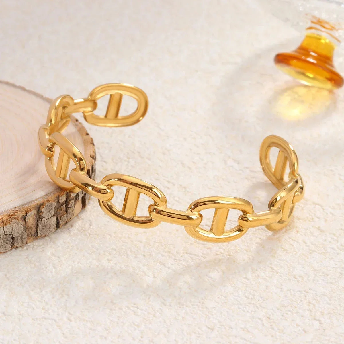 Bracelet Jonc Maillons Marine « SAINT-TROPEZ » – Style Chaîne d'Ancre Dorée