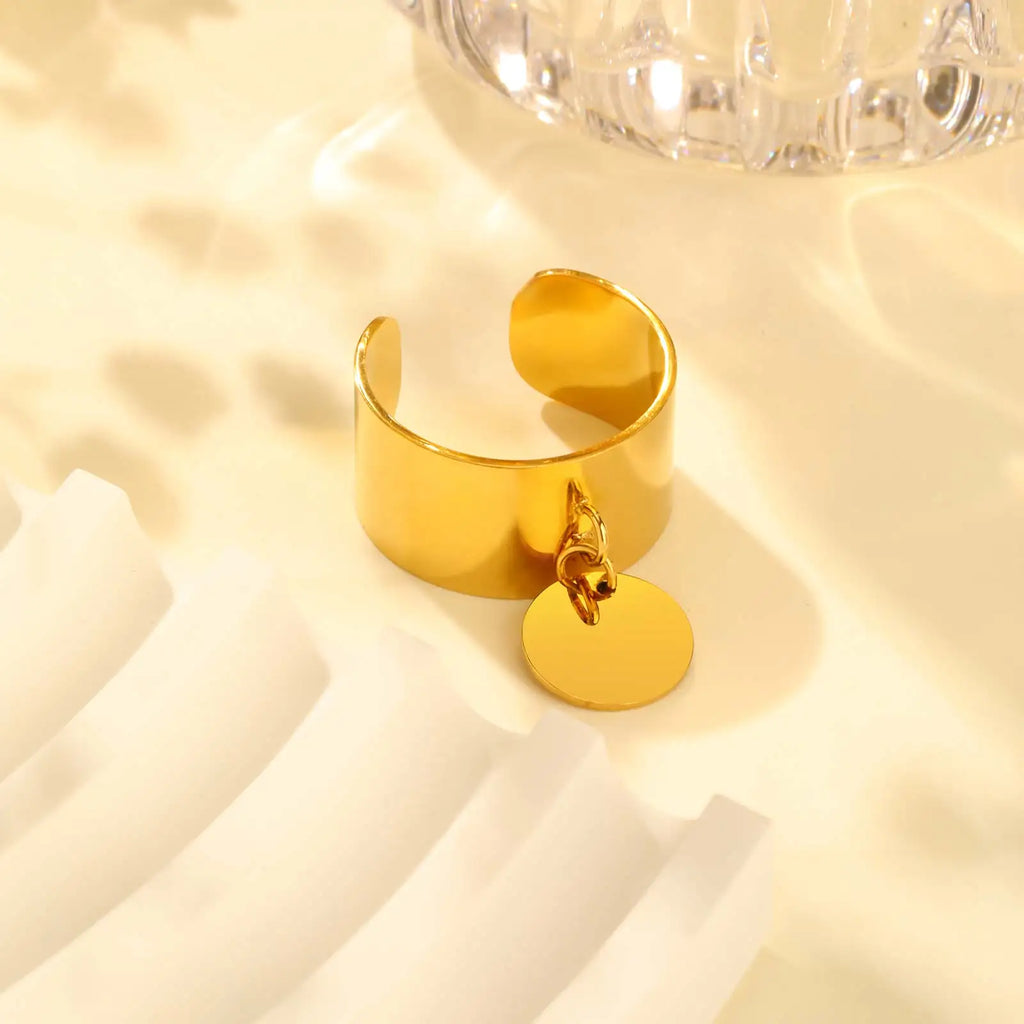 Bague Large À Pendentif « PALMA » – Anneau Ajustable &amp; Médaille Dorée
