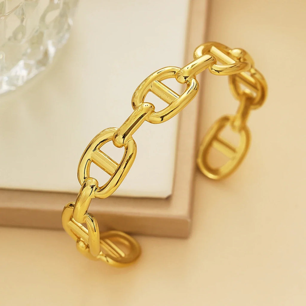 Bracelet Jonc Maillons Marine « SAINT-TROPEZ » – Style Chaîne d'Ancre Dorée