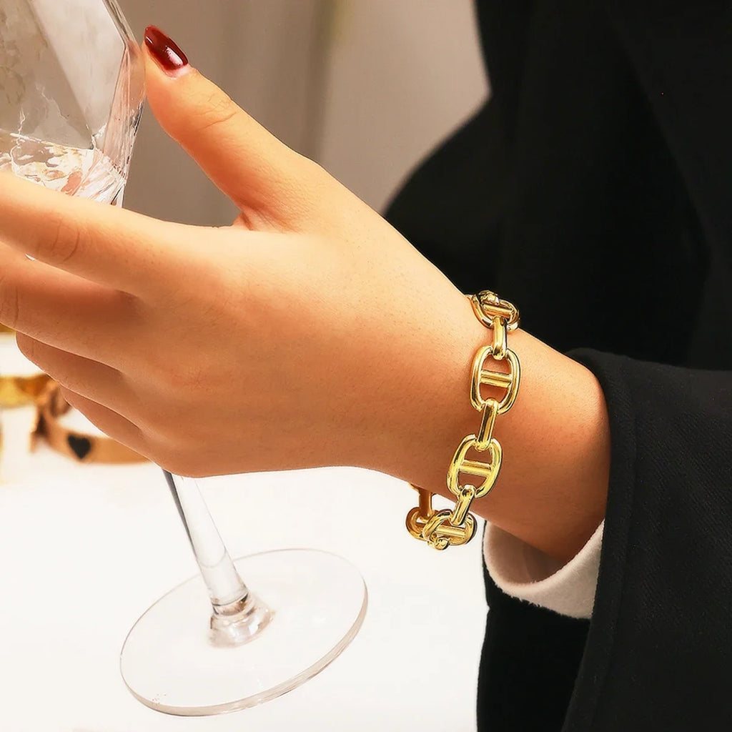 Bracelet Jonc Maillons Marine « SAINT-TROPEZ » – Style Chaîne d'Ancre Dorée