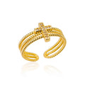 Bague Ajustable « MILANO » – Triple Rang Torsadé &amp; Croix Pavée