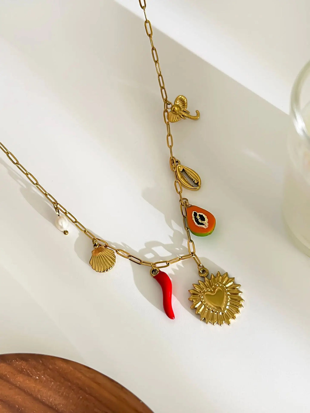 Collier Grigri Multi-Breloques « PALERMO » – Acier Inoxydable Or