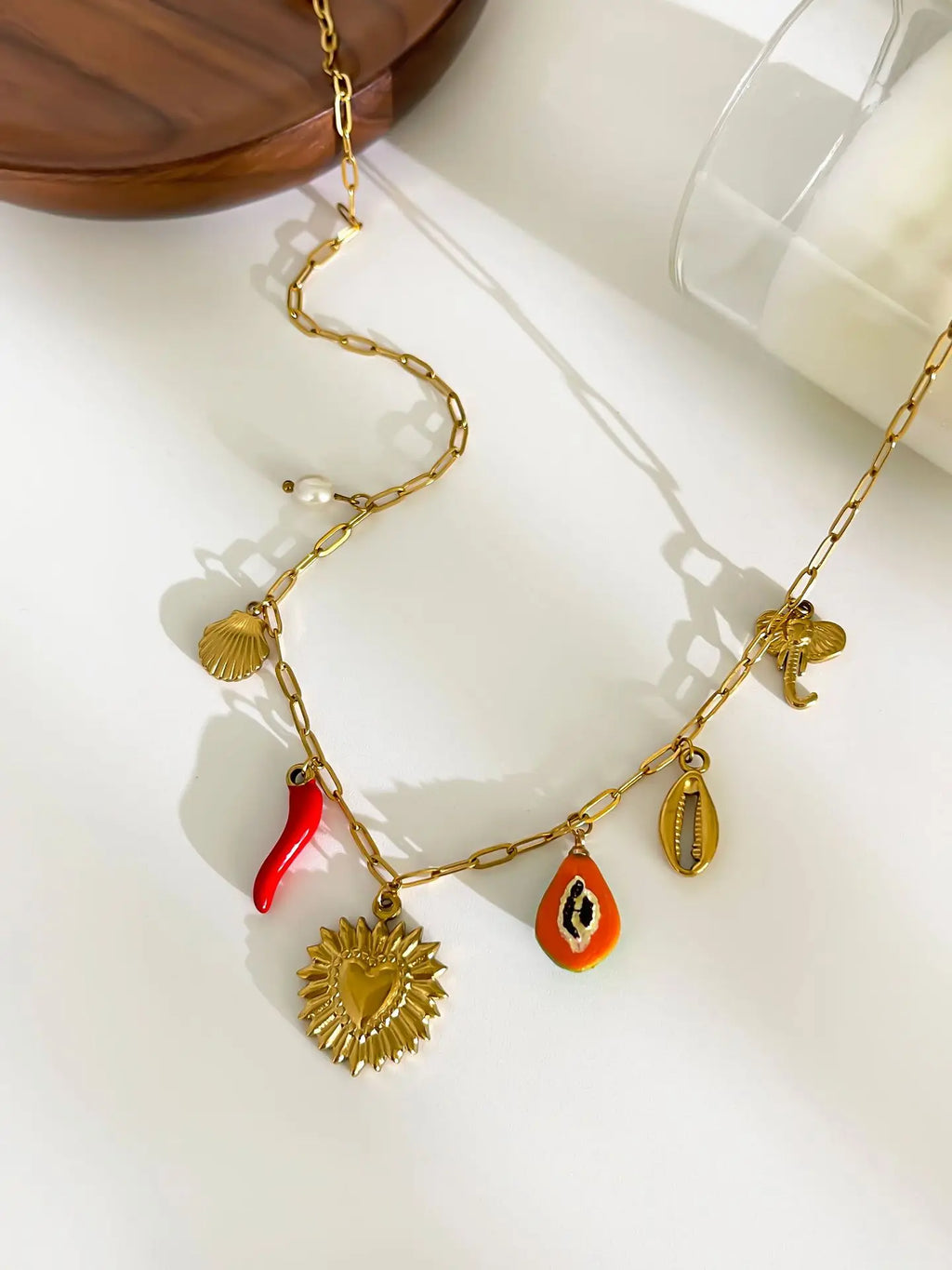 Collier Grigri Multi-Breloques « PALERMO » – Acier Inoxydable Or